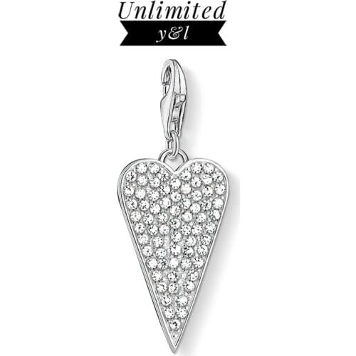 Love Heart Charms Pendant 925 Sterling Silver Pave CZ for Bracelet Necklace Accessories DIY Jewelry Making Women Men Gifts