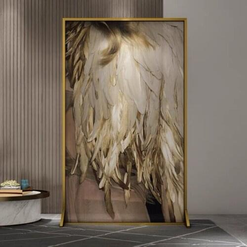 Simple modern light luxury stainless steel screen partition living room mobile metal seat screen golden feather European style