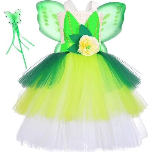 Fairy Costume Girls Birthday Party Princess Tutu Dress Ball Gown Kids Halloween Christmas Elf Fairy Dress Up with Wings Outfit