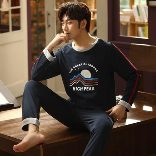 Sportif Pullover Long Sleeve Trousers Pajama Boy Man Jammies O-Neck Casual Sleepwear Home Nightwear cute Pyjamas PURE Cotton HDE