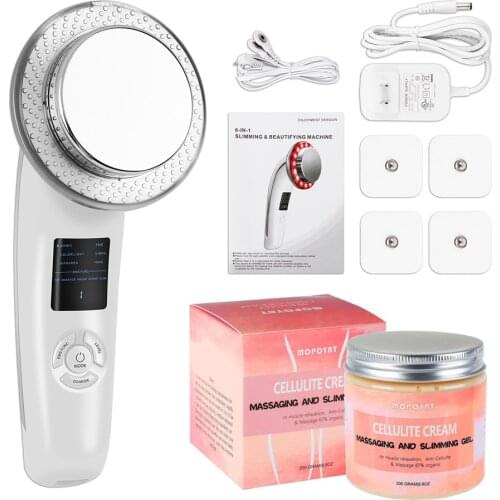 6 in 1 LCD Ultrasonic Cavitation EMS Body Massager Slimming Machine With Fat Burn Slim Cream Gel Cavitation Anti Cellulite Set