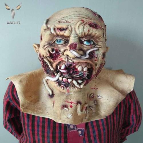 WAYLIKE Halloween Horror Maggot Mask Adult Party Costume Mask Horror Carnival Cosplay Party Props