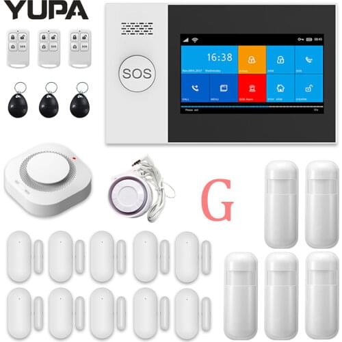 TUYA WIFI gsm alarm system for home smartlife With Smoke detector kits Door sensor RFID Card Wireless Wired security alarm