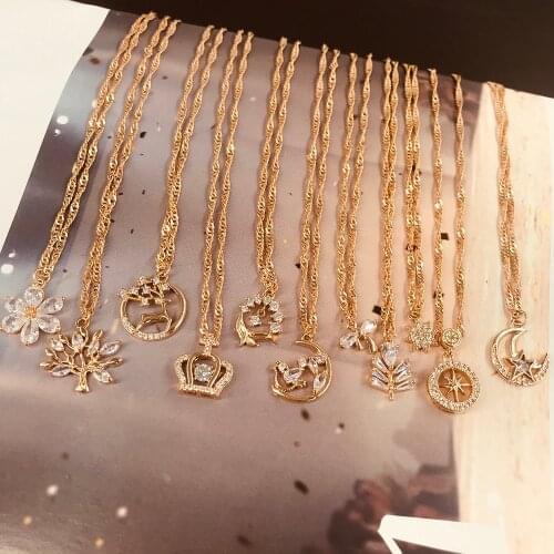 YWZIXLN Trend Elegant Jewelry Crystal Flower Deer Pendant Necklace Golden Color Unquie Women Fashion Necklace Wholesale N0230