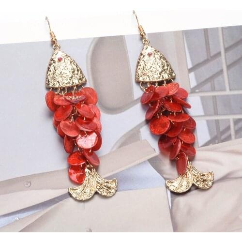 Za New Fashion Acrylic Long Fish Pendant Earrings Women Resin Natural Shell Drop Earrings Summer Jewelry Accessories