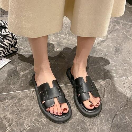 Ladies slippers, external wear, summer retro style fashion flat solid color beach shoes, light, comfortable, non-slip