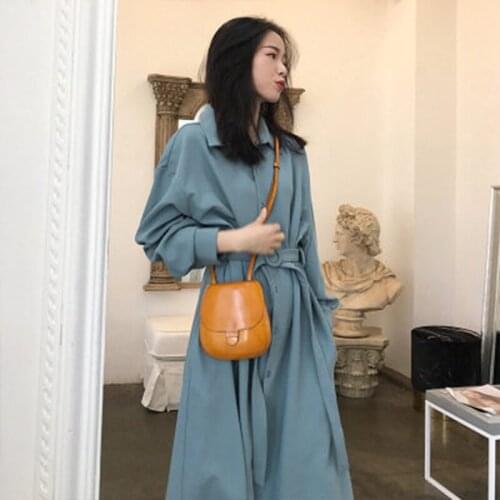 Vintage Fashion Dress Women 2020 Korean Autumn Winter Long Sleeve Plus Size Turn-down Neck Slim Long Shirt Dresses Vestidos