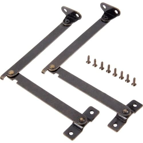 2sets Lid Support Hinges Stay Antique Bronze 108*11mm Iron Decor Hinge Box Furniture Hardware Cabinet Door Kitchen with Screws