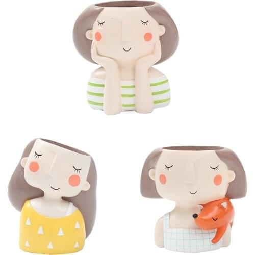 3pcs Resin Cute Girl Succulent Planter Bonsai Pot Flowerpot Home Decor