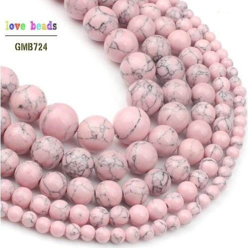 4/6/8/10/12mm Synthetic Losse Beads for Jewelry Bracelet Making Round Beads Strand 15'' Pink Howlite