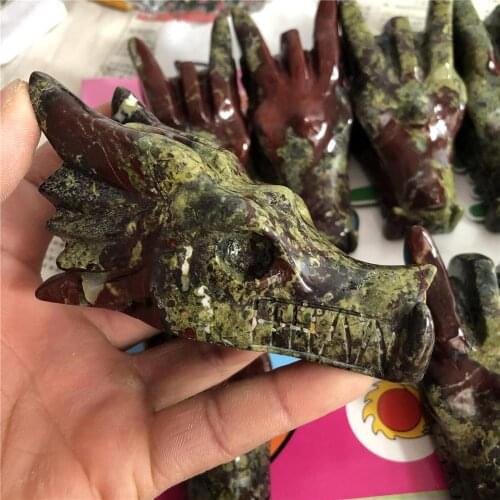 8-10cm large dragon blood stones and minerals gemstones original carved dragon skull for reiki home decoration 1pc