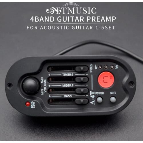 Acoustic Guitar Preamp 4 Band A-4T Folk Guitar Pickup EQ Equalizer Piezo Pickup Line with LCD Tuner Guitar Parts