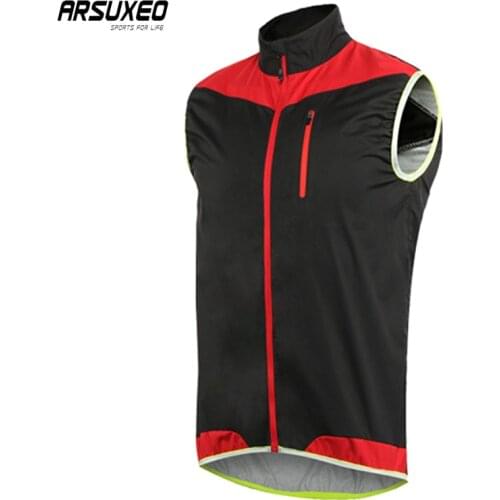 ARSUXEO Cycling Vest Man Breathable Running Sleeveless Quick Dry Bicycle Clothing Reflective Waistcoat Windbreaker
