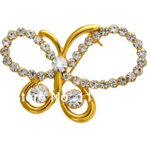 Free Shipping Wedding Souvenir Rhinestone Brooch Little Gold Brooches Wholesale Butterfly Brooches For Women X1333
