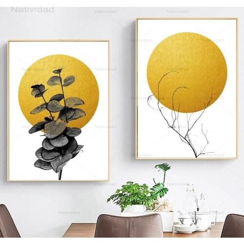 Frameless Canvas Painting Abstract Nordic Yellow Leaf Sun Landscape Pictures Wall Art Modular Posters for Living Room Decor