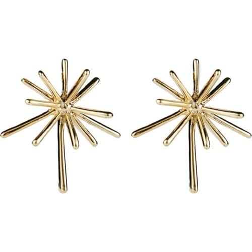 SRCOI Exaggerated Alloy Fireworks Flower Earrings Big Gold Silver Color Geometric Earrings Unique Design Wedding Boho Jewelry