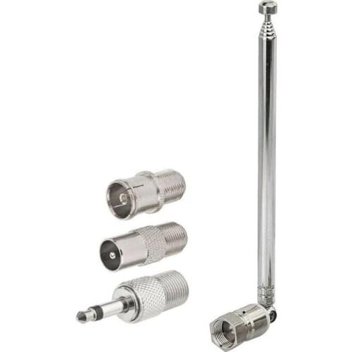 F Type Radio Antenna FM Telescopic Antenna Female Plug Connector w/ 3 Adapter