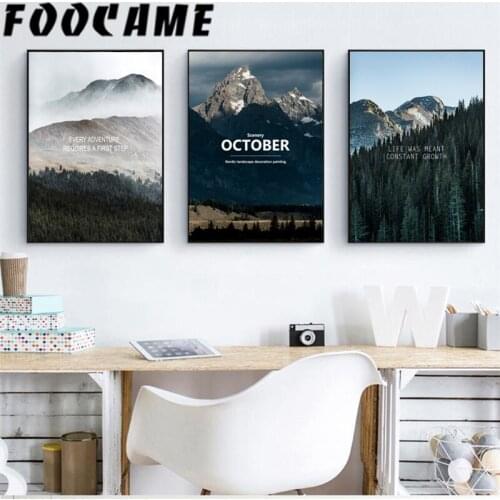 FOOCAME Mountain Quotes Forest Landscape Nordic Poster Wall Art Print Canvas Painting Picture Living Room Modern Home Decoration