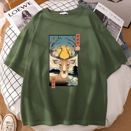 Japanese Spring In Nara Deer T Shirts Mens Solid Color Short Sleeve Man T-Shirts Fashion Hip Hop Tshirt Casual Summer T-Shirt