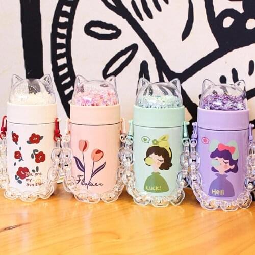 280ml Lovely Insulated Water Bottle with Chain Leak-proof Stainless Steel Girl Cute Thermoses Bottle for Outing Drinkware
