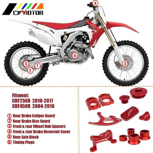 CNC Brake Fluid Reservoir Cap Hub Axle Block Brake Line Clamp Disc Caliper Guard For HONDA CRF250R 2010-2017 CRF450R 2004-2016