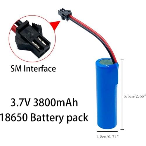 3.7V Lithium Ion Rechargeable Battery, 3800mAh , 18650 with Replacement Socket and SM Interface Line for Emergency Lighting