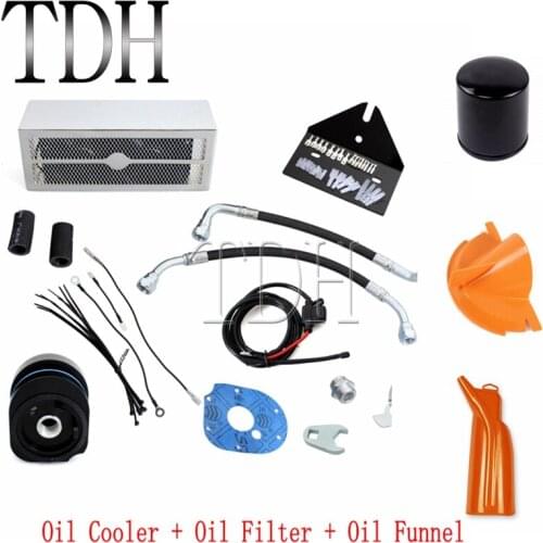 Chrome Motorcycle Oil Cooler+ Oil Filter +Oil Funnel 2.0 Reefer For Harley Dyna Road King Electra Glide FLHT FLHR FLTR 1993-2017