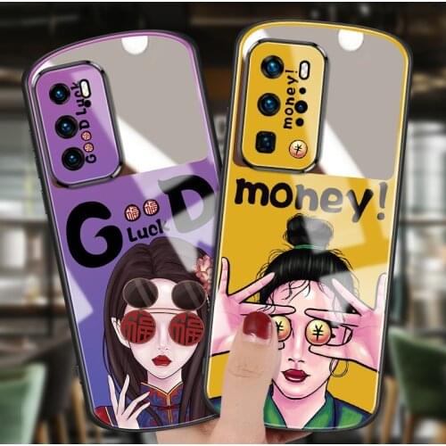 TPU Frame + Girl fashion cool Mirror Tempered glass lens protection phone case for huawei p 40 p40 p30 pro glass cover cases