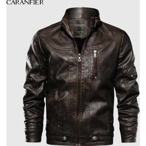 CARANFIER Brand Tactical PU Leather Jacket Mens Euro Size S-XXL Stand Collar Motorcycle Leather Jacket Male Coats Drop Shipping