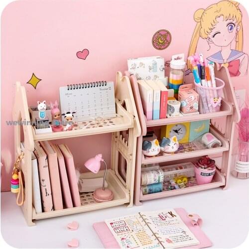 Girl heart desktop shelf bookshelf cosmetic storage rack desk sorting debris storage rack kawaii supplies stationery organizer