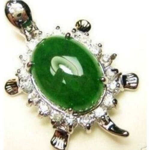 Natural 12x14mm Green Selling Jadeite Oval Bead inlay Turtle Pendant(20x35mm)Necklace