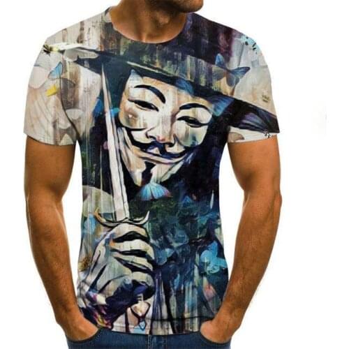 The latest street clothing face T-shirt wild 3D printing V word Vendetta short-sleeved shirt horror mask fashion T-shirt Tops