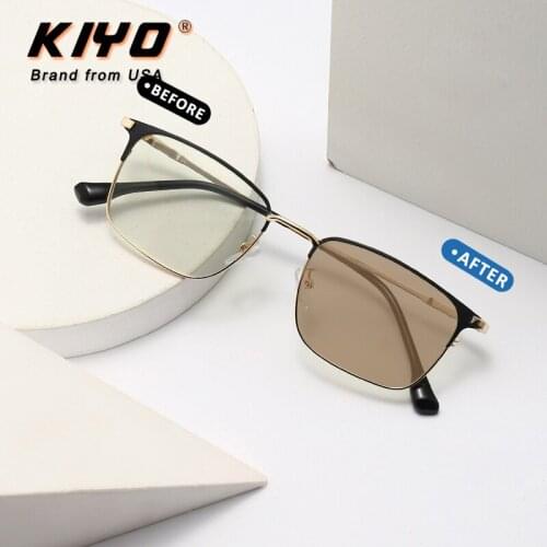 KIYO Brand 2021 New Women Men Square Anti-Blue Light Photochromic Sunglasses Metal Fashion Sun Glasses UV400 Sport Eyewear 9660