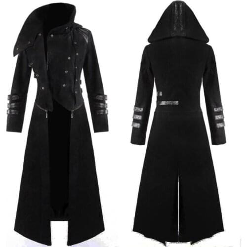 New Scorpion Mens Coat Long Jacket Gothic Steampunk Hooded Trench Medieval Cosplay costume