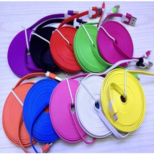 200pcs/lot 2M 3M Flat Noodle Micro USB Cable Sync Data Charging Cord for Galaxy S3 S4 S5 S6 S7 HTC Blackberry