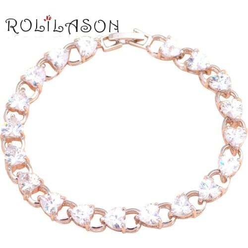 ROLILASON easy chic design Heart shape crystal white Zircon Charm silver color Bracelets gift for women fashion jewelry TBS758