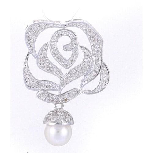 Luxury Pearl Drop CZ Rhinestone Crystal Flower Pendant For Hand Made DIY Long Pearl Beaded Chain Necklace Accessories Findings