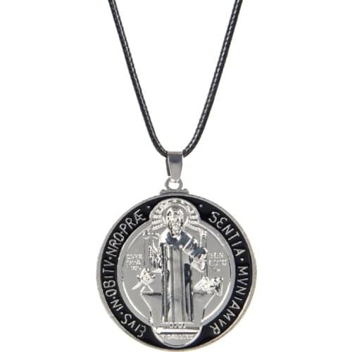 San Benito Medal enamel Cross Jesus Pendant Stainless Steel Saint Benedict Link Chain Necklaces for Women Men Religious Jewelry