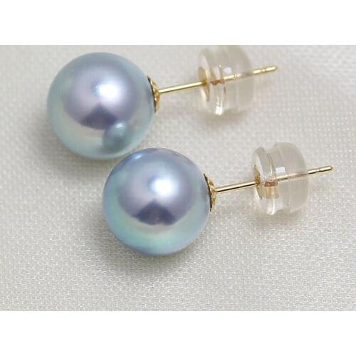 Akoya Grey Pearl Earrings For Women,Real Sea Pearl Earrings Jewelry 18K Gold Stud Pearl Earrings Gift
