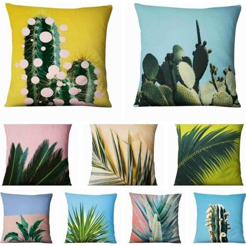Super Soft Velvet Tropical Cactus Printed Pillowcase Fresh Green Cushion Decorative Pillow Almofadas Decorativas Para Sofa Throw