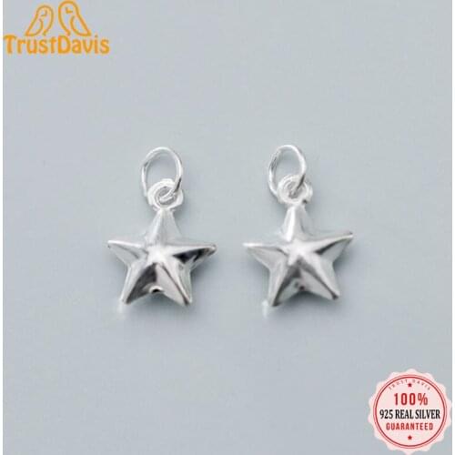 TrustDavis Real 925 Sterling Silver Fashion Sweet 10mm Star Charm Pendant Handmade DIY Accessories Jewelry Wholesale DZ400