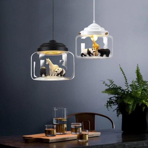 Nordic Unique Glass Pendant Light Bedroom Bar Cafe Animal Models Personality Dining Living Room Childrens Room Hanging Lamps