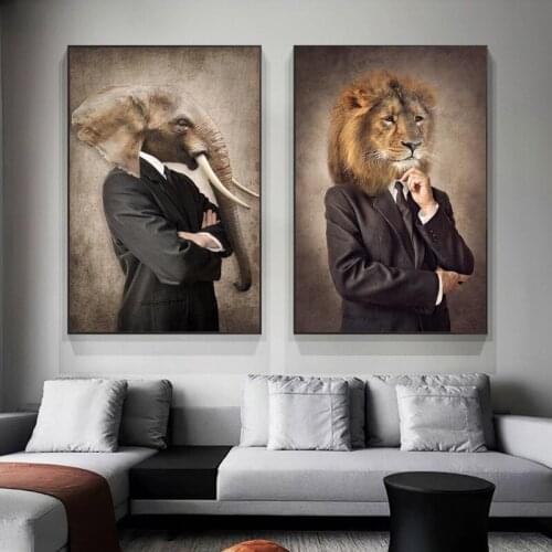 Animal In A Suit Nordic Vintage Canvas Painting Wall Art Nordic Posters and Prints Wall Pictures for Living Room Decoration