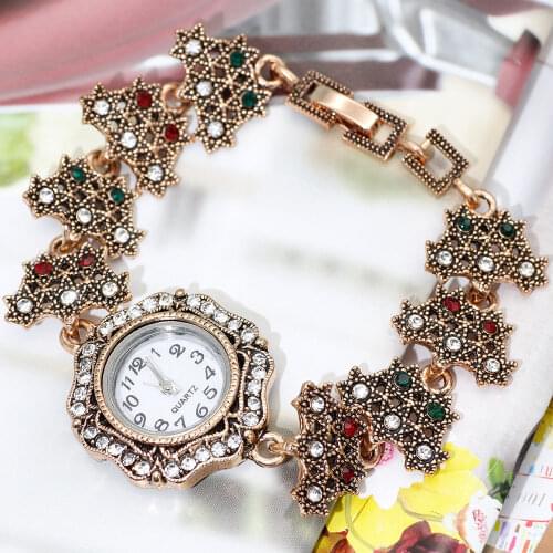 SUNSPICE MS New Retro Gold Color Crystal Bracelet Wristwatch For Women Triangular Scale Chain With Rhinestone High Quality Gifts
