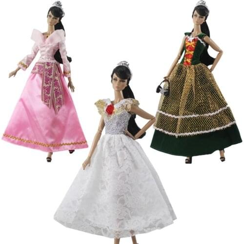 1/6 BJD Clothes Elegant Princess Dresses Crown Handbag Clothes for Barbie Dolls Accessories Wedding Party Gown Outfits Kids Toys