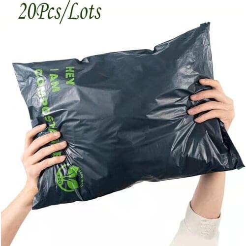 20Pcs/LotsThicken Express Bag Biodegradable PLA+PBAT Clothing Mailer Pouch Bags Waterproof Black ECO Self-Seal Courier Bags