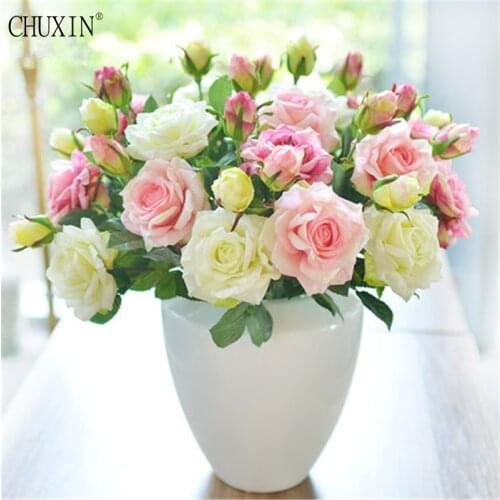 5pcs/lot Vivid Real Touch 2 heads Rose Colourful High Quality Artificial Silk Flower For Wedding layout home Party Decoration