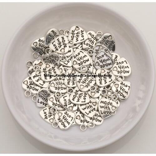 50Pcs/Lot) Zinc Alloy Tibetan Silver European Charm Heart-Shape Pendant Size 12x9mm ZN1240B