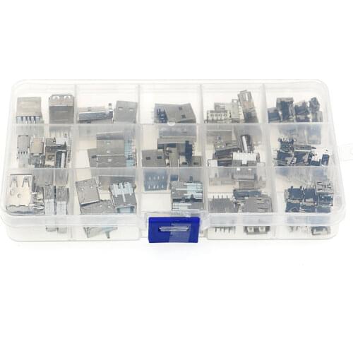 82Pcs 14 Styles USB Male USB Female Mini USB SMD Vertical Socket Connector for DIY Jack Connector Port Charging Data Plug