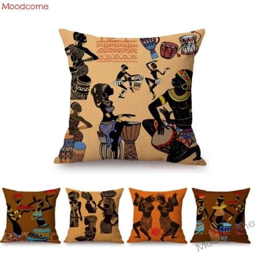 Africa Impression Theme Abstract African Dancing Woman Design Pattern Sofa Pillows Cotton Linen Exotic Stylish Car Cushion Cover
